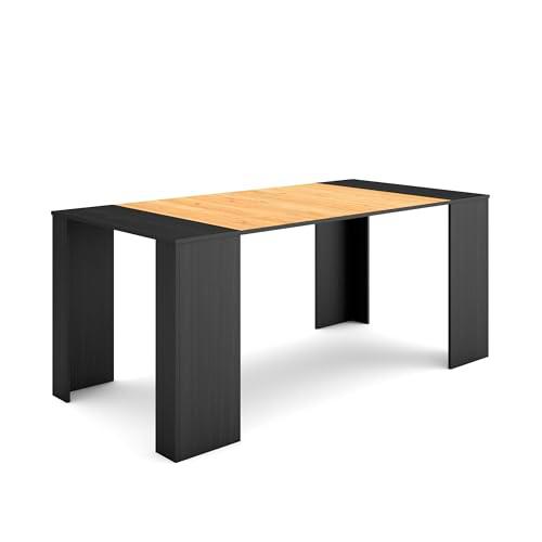 Skraut Home | Mesa Consola Extensible | Mesa Comedor Plegable | 180 | para 8 comensales | Comedor y Cocina | Estilo Moderno | Negro y Roble