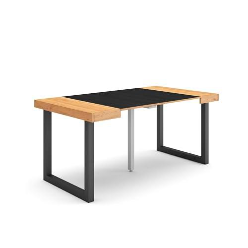 Skraut Home | Mesa Consola Extensible | Mesa Comedor Plegable | 160 | para 8 comensales | Patas Madera Maciza | Estilo Moderno | Roble y Negro