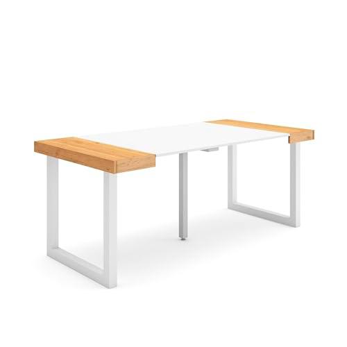 Skraut Home | Mesa Consola Extensible | Mesa Comedor Plegable | 180 | para 8 comensales | Patas Madera Maciza | Estilo Moderno | Roble y Blanco