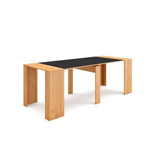 Skraut Home | Mesa Consola Extensible | Mesa Comedor Plegable | 220 | para 10 comensales | Comedor y Cocina | Estilo Moderno | Roble y Negro