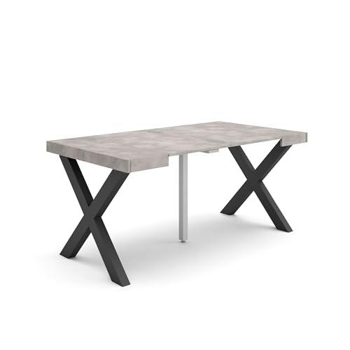 Skraut Home | Mesa Consola Extensible | Mesa Comedor Plegable | 160 | para 8 comensales | Patas Madera Maciza | Estilo Moderno | Cemento