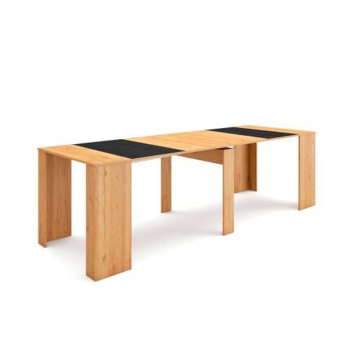 Skraut Home | Mesa Consola Extensible | Mesa Comedor Plegable | 260 | para 12 comensales | Comedor y Cocina | Estilo Moderno | Roble y Negro