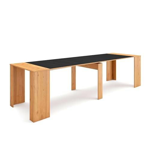 Skraut Home | Mesa Consola Extensible | Mesa Comedor Plegable | 300 | para 14 comensales | Comedor y Cocina | Estilo Moderno | Roble y Negro