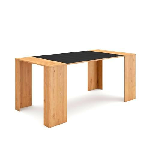 Skraut Home | Mesa Consola Extensible | Mesa Comedor Plegable | 180 | para 8 comensales | Comedor y Cocina | Estilo Moderno | Roble y Negro