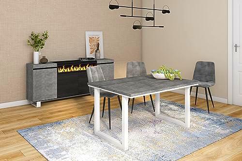 Skraut Home - Mesa de Comedor | 6 Comensales | 140 | Robusta y Estable Gracias a su Estructura y Patas macizas | Ideal para reuniones Familiares | Estilo Industrial (Gray)