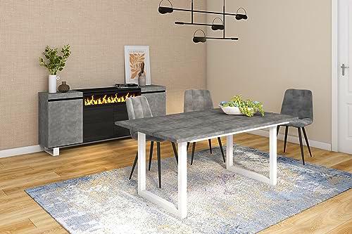 Skraut Home - Mesa de Comedor | 8 Comensales | 170 | Robusta y Estable Gracias a su Estructura y Patas macizas | Ideal para reuniones Familiares | Estilo Industrial (Gray)