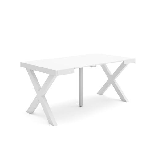 Skraut Home | Mesa Consola Extensible | Mesa Comedor Plegable | 160 | para 8 comensales | Patas Madera Maciza | Estilo Moderno | Blanco