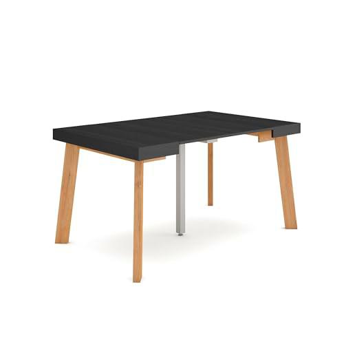 Skraut Home | Mesa Consola Extensible | Mesa Comedor Plegable | 140 | para 6 comensales | Patas de Madera | Estilo Moderno | Negro