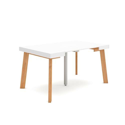 Skraut Home | Mesa Consola Extensible | Mesa Comedor Plegable | 140 | para 6 comensales | Patas de Madera | Estilo Moderno | Blanco