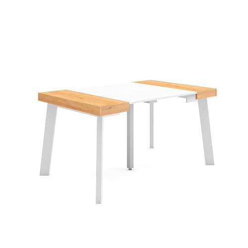 Skraut Home | Mesa Consola Extensible | Mesa Comedor Plegable | 140 | para 6 comensales | Patas de Madera | Estilo Moderno | Roble y Blanco