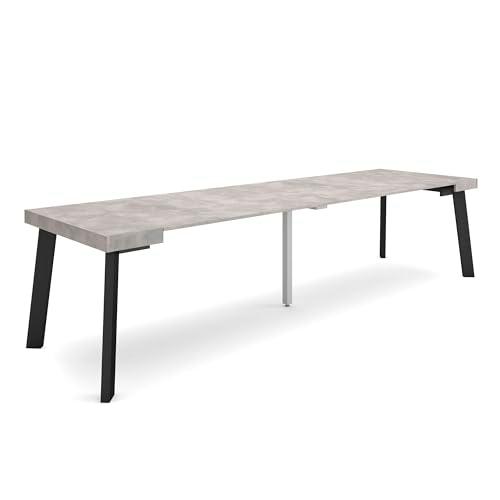 Skraut Home | Mesa Consola Extensible | Mesa Comedor Plegable | 300 | para 14 comensales | Patas de Madera | Estilo Moderno | Cemento