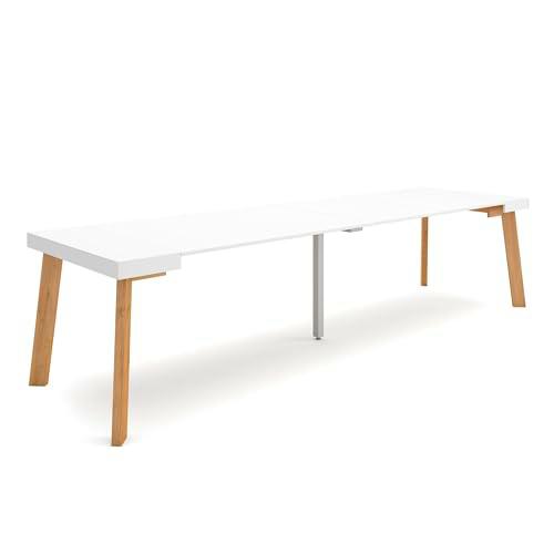 Skraut Home | Mesa Consola Extensible | Mesa Comedor Plegable | 300 | para 14 comensales | Patas de Madera | Estilo Moderno | Blanco