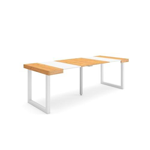 Skraut Home | Mesa Consola Extensible | Mesa Comedor Plegable | 220 | para 10 comensales | Patas Madera Maciza | Estilo Moderno | Roble y Blanco