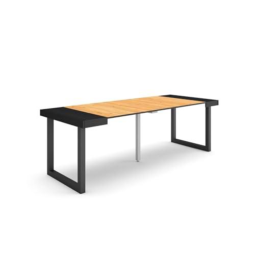 Skraut Home | Mesa Consola Extensible | Mesa Comedor Plegable | 220 | para 10 comensales | Patas Madera Maciza | Estilo Moderno | Negro y Roble