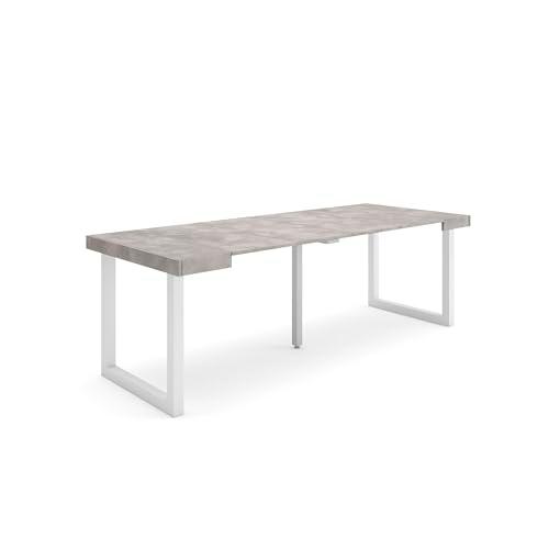 Skraut Home | Mesa Consola Extensible | Mesa Comedor Plegable | 220 | para 10 comensales | Patas Madera Maciza | Estilo Moderno | Cemento