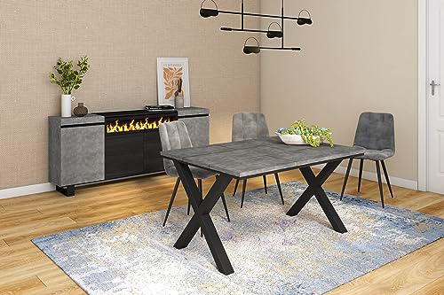 Skraut Home - Mesa de Comedor | 6 Comensales | 140 | Robusta y Estable Gracias a su Estructura y Patas macizas | Ideal para reuniones Familiares | Estilo Industrial (Gray)