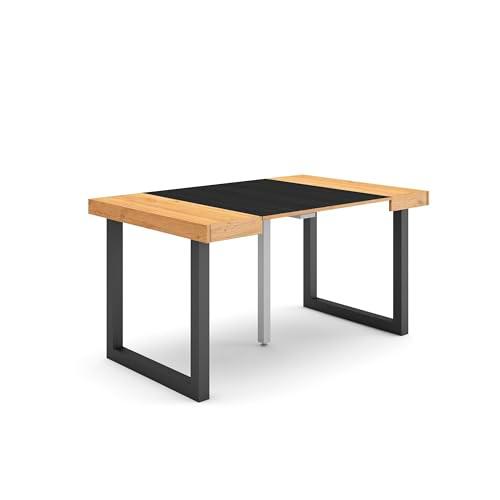 Skraut Home | Mesa Consola Extensible | Mesa Comedor Plegable | 140 | para 6 comensales | Patas Madera Maciza | Estilo Moderno | Roble y Negro