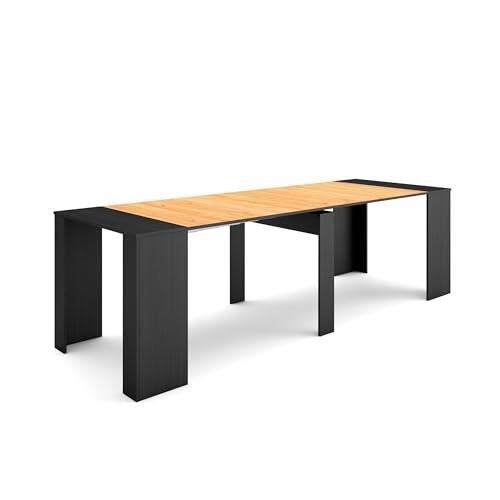 Skraut Home | Mesa Consola Extensible | Mesa Comedor Plegable | 260 | para 12 comensales | Comedor y Cocina | Estilo Moderno | Negro y Roble