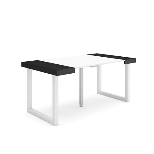 Skraut Home | Mesa Consola Extensible | Mesa Comedor Plegable | 160 | para 8 comensales | Patas Madera Maciza | Estilo Moderno | Blanco y Negro