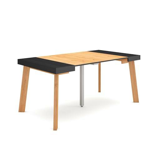 Skraut Home | Mesa Consola Extensible | Mesa Comedor Plegable | 160 | para 8 comensales | Patas de Madera | Estilo Moderno | Negro y Roble