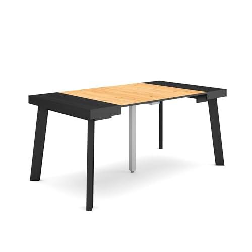 Skraut Home | Mesa Consola Extensible | Mesa Comedor Plegable | 160 | para 8 comensales | Patas de Madera | Estilo Moderno | Negro y Roble