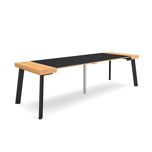 Skraut Home | Mesa Consola Extensible | Mesa Comedor Plegable | 260 | para 12 comensales | Patas de Madera | Estilo Moderno | Roble y Negro