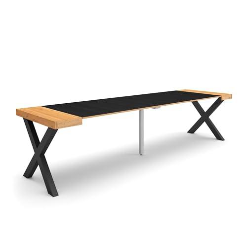 Skraut Home | Mesa Consola Extensible | Mesa Comedor Plegable | 300 | para 14 comensales | Patas Madera Maciza | Estilo Moderno | Roble y Negro