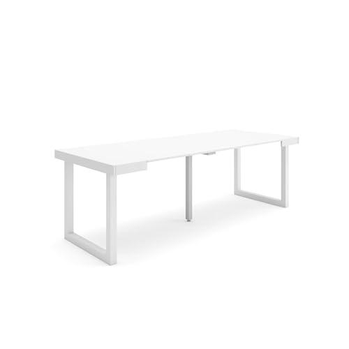 Skraut Home | Mesa Consola Extensible | Mesa Comedor Plegable | 220 | para 10 comensales | Patas Madera Maciza | Estilo Moderno | Blanco