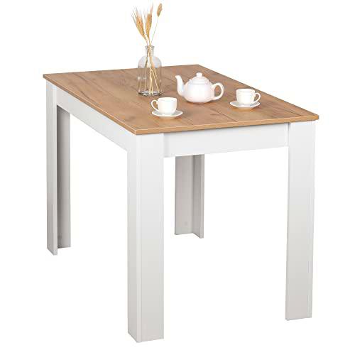 RICOO Mesa Comedor 110 x 75 x 68 cm WM088-WM-EG Mesa Cocina o salón Blanca &amp; Roble marrón