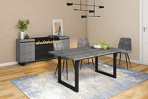 Skraut Home - Mesa de Comedor | 8 Comensales | 170 | Robusta y Estable Gracias a su Estructura y Patas macizas | Ideal para reuniones Familiares | Estilo Industrial (Gray)