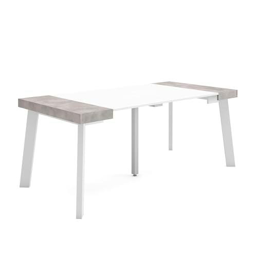 Skraut Home | Mesa Consola Extensible | Mesa Comedor Plegable | 180 | para 8 comensales | Patas de Madera | Estilo Moderno | Blanco y Cemento