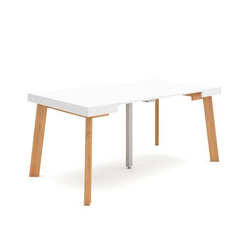 Skraut Home | Mesa Consola Extensible | Mesa Comedor Plegable | 160 | para 8 comensales | Patas de Madera | Estilo Moderno | Blanco