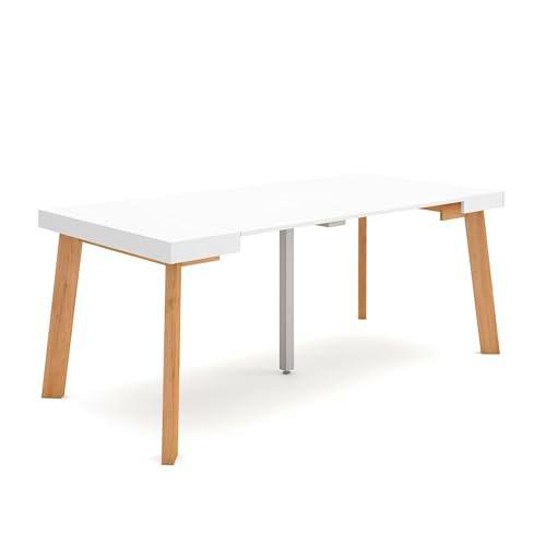 Skraut Home | Mesa Consola Extensible | Mesa Comedor Plegable | 180 | para 8 comensales | Patas de Madera | Estilo Moderno | Blanco