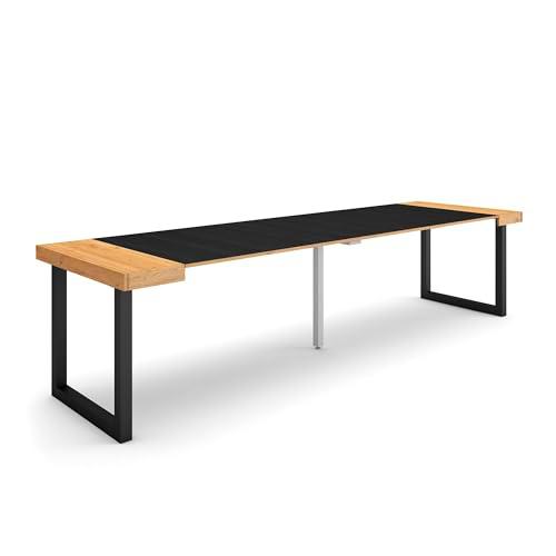 Skraut Home | Mesa Consola Extensible | Mesa Comedor Plegable | 300 | para 14 comensales | Patas Madera Maciza | Estilo Moderno | Roble y Negro