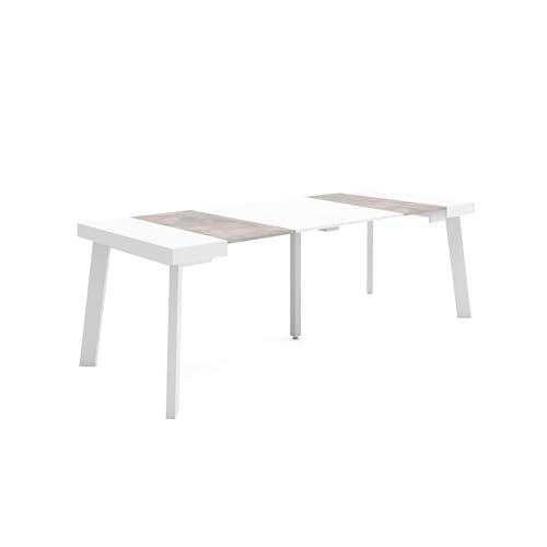 Skraut Home | Mesa Consola Extensible | Mesa Comedor Plegable | 220 | para 10 comensales | Patas de Madera | Estilo Moderno | Blanco y Cemento