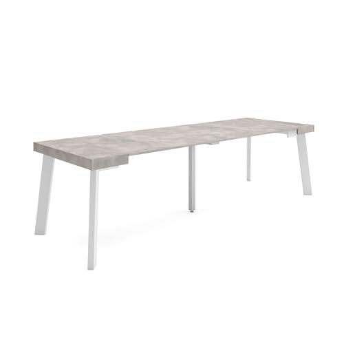 Skraut Home | Mesa Consola Extensible | Mesa Comedor Plegable | 260 | para 12 comensales | Patas de Madera | Estilo Moderno | Cemento