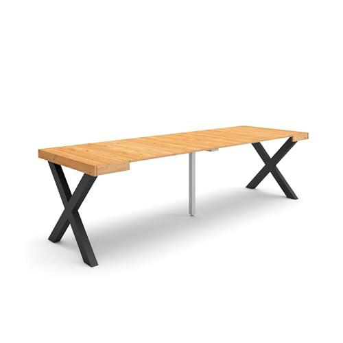 Skraut Home | Mesa Consola Extensible | Mesa Comedor Plegable | 260 | para 12 comensales | Patas Madera Maciza | Estilo Moderno | Roble