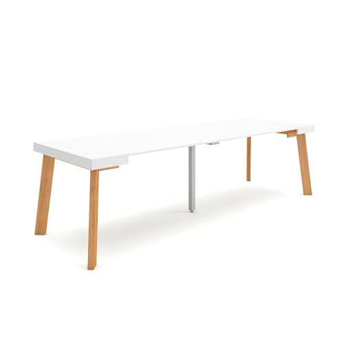 Skraut Home | Mesa Consola Extensible | Mesa Comedor Plegable | 260 | para 12 comensales | Patas de Madera | Estilo Moderno | Blanco