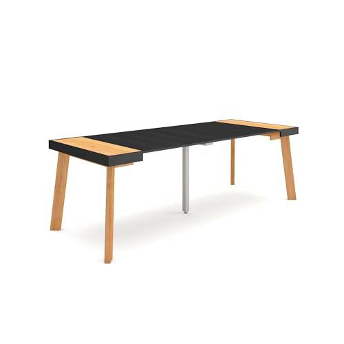 Skraut Home | Mesa Consola Extensible | Mesa Comedor Plegable | 220 | para 10 comensales | Patas de Madera | Estilo Moderno | Roble y Negro