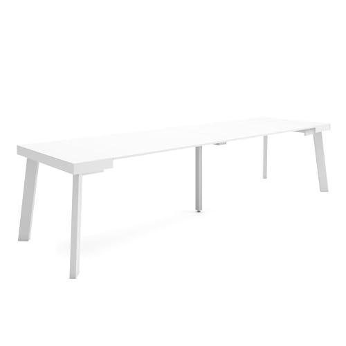 Skraut Home | Mesa Consola Extensible | Mesa Comedor Plegable | 300 | para 14 comensales | Patas de Madera | Estilo Moderno | Blanco