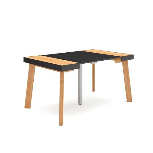 Skraut Home | Mesa Consola Extensible | Mesa Comedor Plegable | 140 | para 6 comensales | Patas de Madera | Estilo Moderno | Roble y Negro