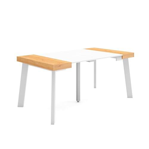 Skraut Home | Mesa Consola Extensible | Mesa Comedor Plegable | 160 | para 8 comensales | Patas de Madera | Estilo Moderno | Roble y Blanco