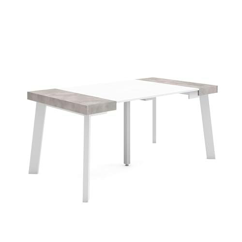 Skraut Home | Mesa Consola Extensible | Mesa Comedor Plegable | 160 | para 8 comensales | Patas de Madera | Estilo Moderno | Blanco y Cemento