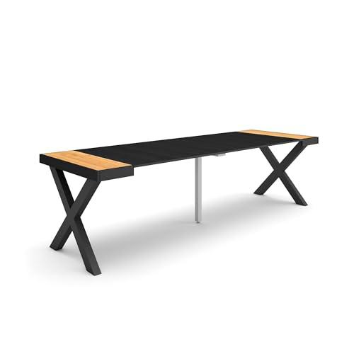 Skraut Home | Mesa Consola Extensible | Mesa Comedor Plegable | 260 | para 12 comensales | Patas Madera Maciza | Estilo Moderno | Roble y Negro