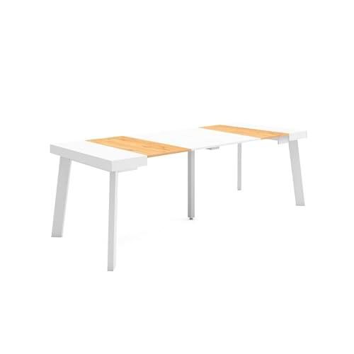 Skraut Home | Mesa Consola Extensible | Mesa Comedor Plegable | 220 | para 10 comensales | Patas de Madera | Estilo Moderno | Roble y Blanco