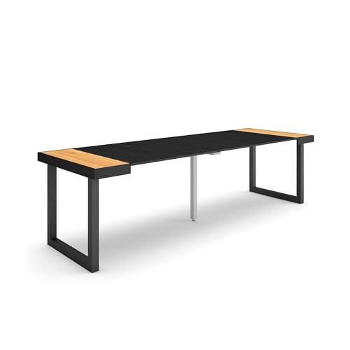 Skraut Home | Mesa Consola Extensible | Mesa Comedor Plegable | 260 | para 12 comensales | Patas Madera Maciza | Estilo Moderno | Roble y Negro