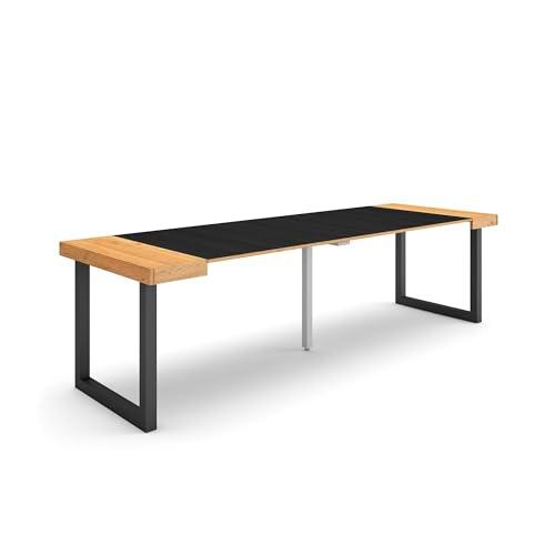 Skraut Home | Mesa Consola Extensible | Mesa Comedor Plegable | 260 | para 12 comensales | Patas Madera Maciza | Estilo Moderno | Roble y Negro