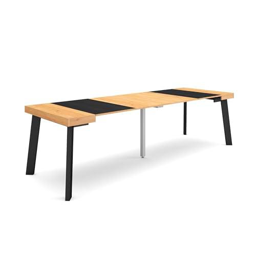 Skraut Home | Mesa Consola Extensible | Mesa Comedor Plegable | 260 | para 12 comensales | Patas de Madera | Estilo Moderno | Roble y Negro