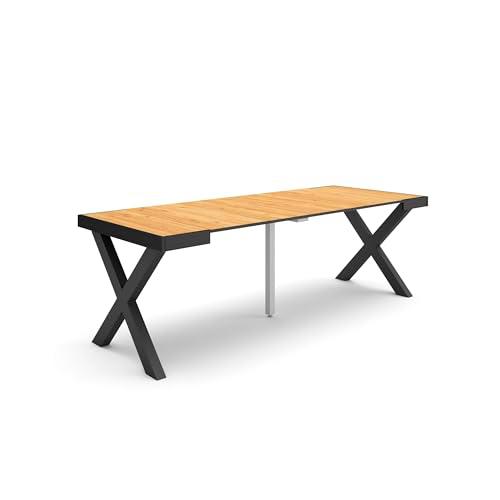 Skraut Home | Mesa Consola Extensible | Mesa Comedor Plegable | 220 | para 10 comensales | Patas Madera Maciza | Estilo Moderno | Roble y Negro