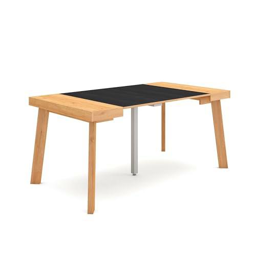 Skraut Home | Mesa Consola Extensible | Mesa Comedor Plegable | 160 | para 8 comensales | Patas de Madera | Estilo Moderno | Roble y Negro